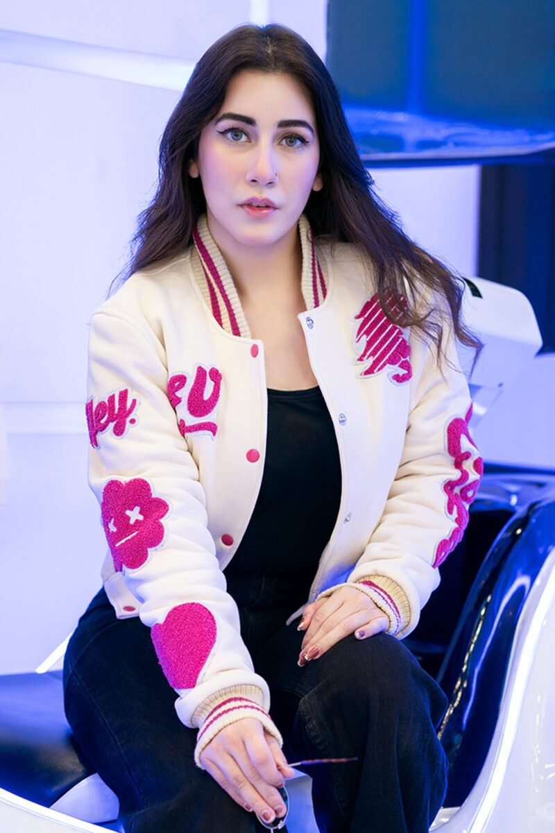 Signature Cream Wool Crop Top Varsity Jacket Signature Cream Wool Crop Top Varsity Jacket