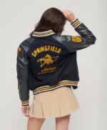 Springfield Black Wool And Leather Varsity Patched Jacket