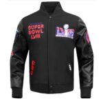 Superbowl Lviii Black Wool And Leather Varsity Jacket