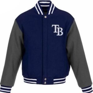 Tampa Bay Rays Varsity Gray And Navy Wool Jacket