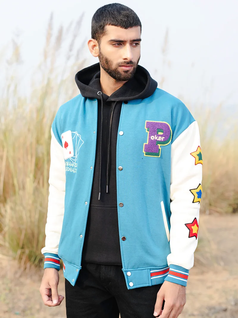Teal Blue Poker Varsity Jacket