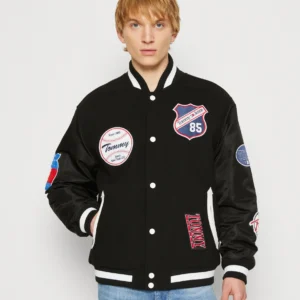 Tommy Jeans Black Wool Letterman Jacket