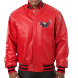 Washington Capitals Red Leather Bomber Jacket