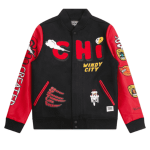 Wedding Cake Men Chicago Black And Red Varsity Jacket