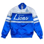 White/blue Special Script Detroit Lions Satin Jacket