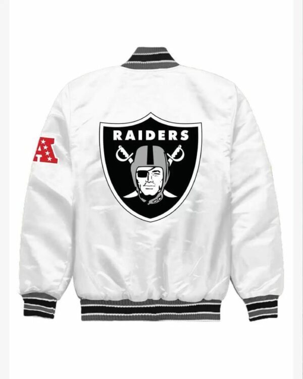 White NFL Team Las Vegas Raiders Satin Jacket White NFL Team Las Vegas Raiders Satin Jacket