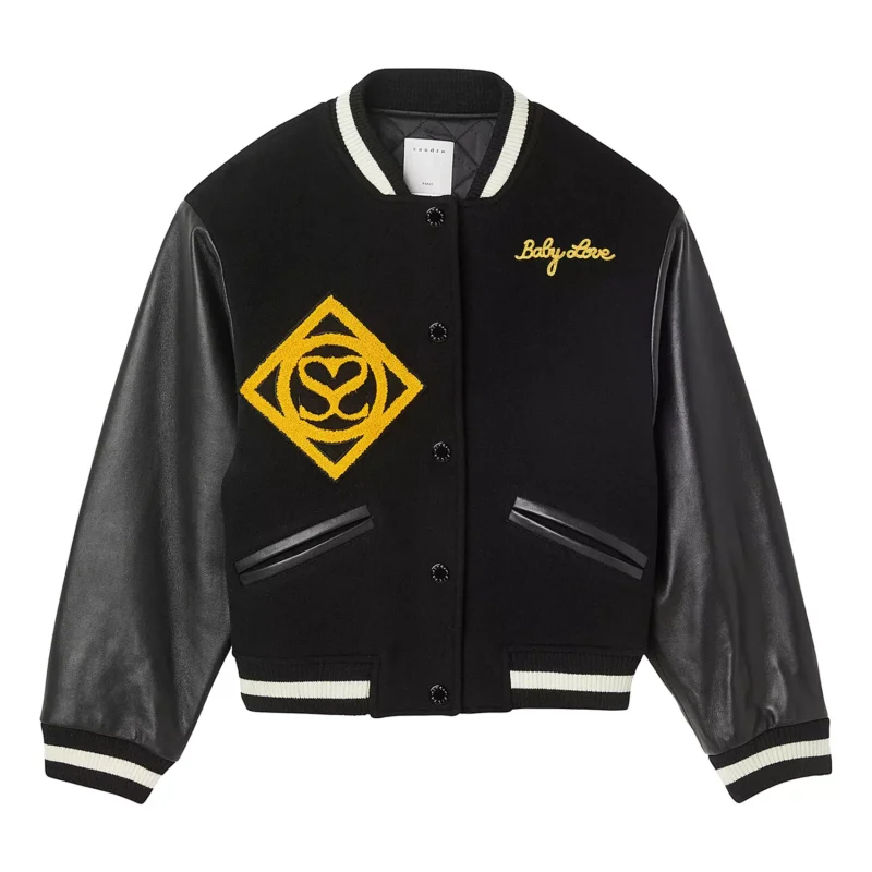 Womens Babylove Black Varsity Jacket Womens Babylove Black Varsity Jacket