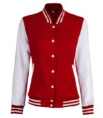 Womens Baseball Style Red And White Varsity Jacket