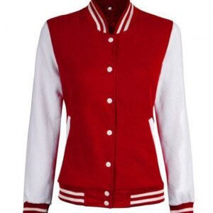 Womens Baseball Style Red And White Varsity Jacket