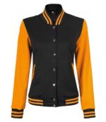 Womens Baseball Style Yellow And Black Varsity Jacket