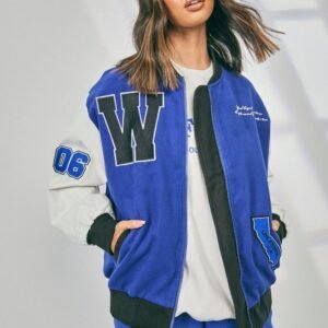 Womens Blue Wool-blend Varsity And Letterman Jacket
