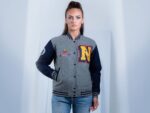 Womens Grey And Blue Letterman Jacket
