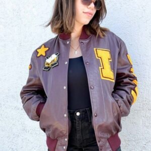 Womens Maroon Base And Yellow Patches Letterman Jacket