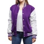 Womens-Purple-And-White-Wool-And-Leather-Varsity-Jacket-1.jpeg Womens Purple And White Wool And Leather Varsity Jacket
