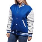 Womens-Royal-Blue-And-White-Wool-And-Leather-Varsity-Jacket.jpeg Womens Royal Blue And White Wool And Leather Varsity Jacket