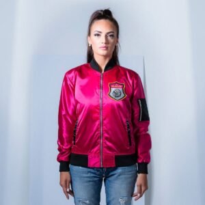 Women's Warrior Pink Satin Varsity Jacket