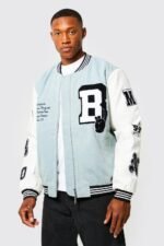 Worldwide Light Blue And White Denim Letterman Jacket