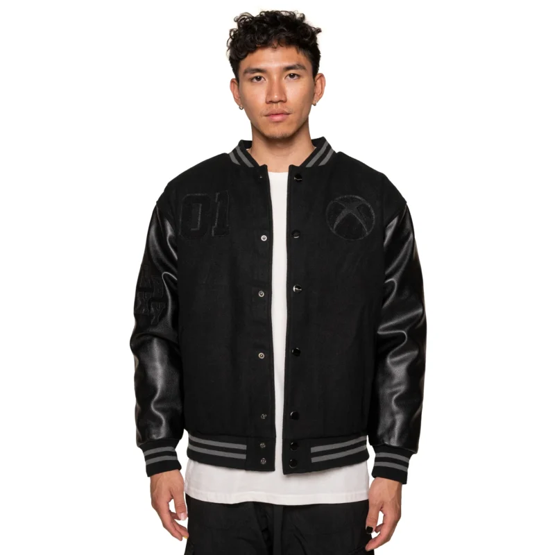 Xbox Black Wool And Leather Letterman Jacket