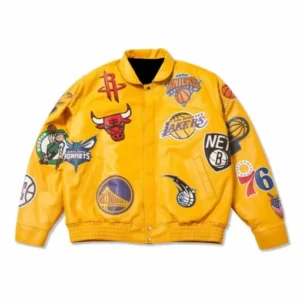 Yellow Nba Teams Collage Leather Jacket