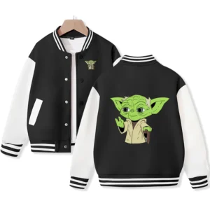 Yoda Baseball Black And White Wool Varsity Jacket