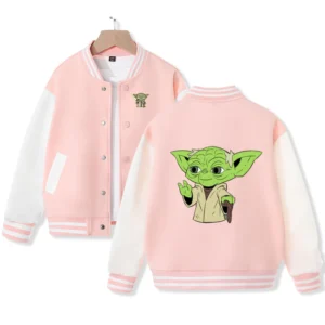 Yoda Baseball Pink And White Wool Varsity Jacket