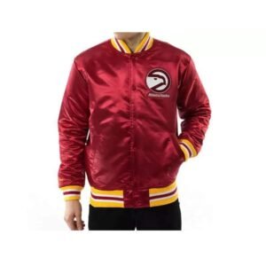 Atlanta Hawks Throwback Wordmark Red Satin Jacket