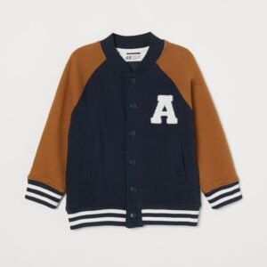 Baseball Navy Blue And Brown And Varsity And Letterman Jacket