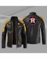 Black Yellow MLB Houston Astros Block Leather Jacket