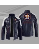 Blue White MLB Houston Astros Block Leather Jacket