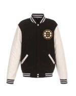 Boston Bruins Black White Wool Leather Jacket Boston Bruins Black White Wool Leather Jacket