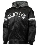Brooklyn Nets Black Satin Jacket with Gray Hood
