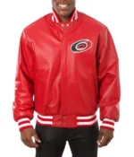 Varsity Carolina Hurricanes Red Leather Jacket Varsity Carolina Hurricanes Red Leather Jacket