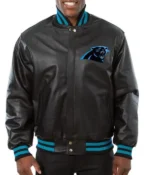 Varsity Carolina Panthers Black Leather Jacket Varsity Carolina Panthers Black Leather Jacket