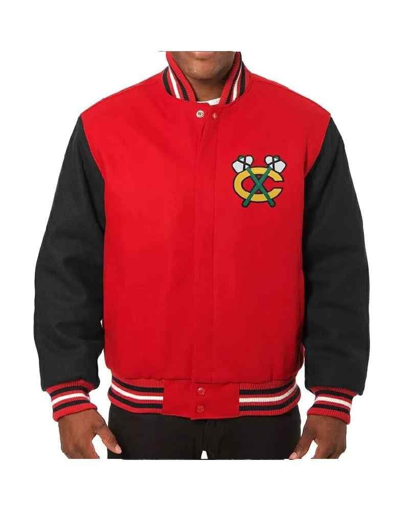 chicago-blackhawks-red-black-two-tone-all-wool-jacket.jpg Chicago Blackhawks Red Black Two Tone All Wool Jacket
