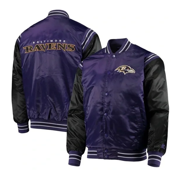 m_wp_62dc989ac693bd9d7972632a.webp Baltimore Ravens Starter Enforcer Satin Varsity Jacket