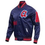 Mens Atlanta Braves Navy Satin Varsity Jacket