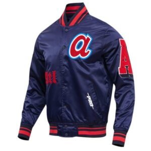 Mens Atlanta Braves Navy Satin Varsity Jacket