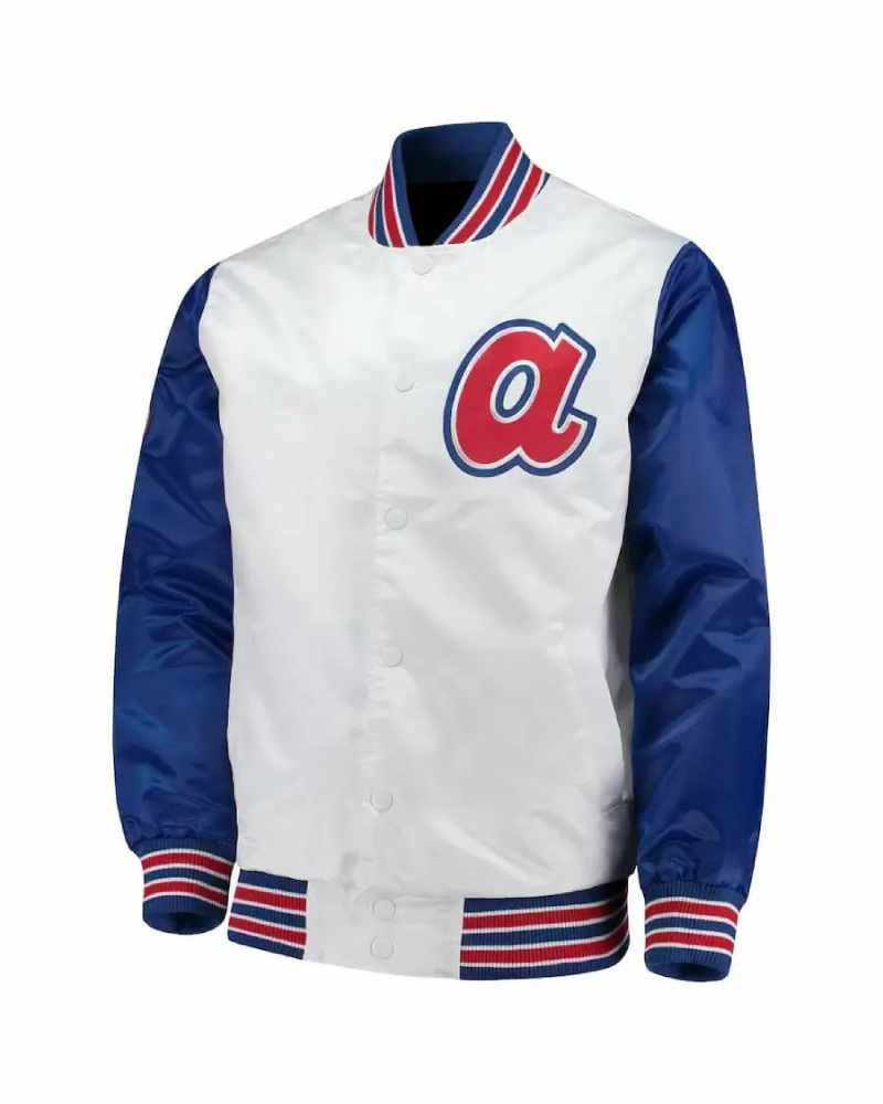 MLB Atlanta Braves White And Blue Satin Jacket MLB Atlanta Braves White And Blue Satin Jacket