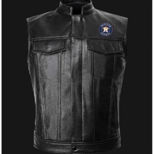 MLB Team Houston Astros Black Leather Vest
