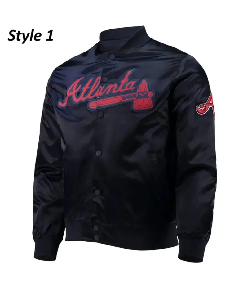 Navy Atlanta Braves Wordmark Full-Snap Jacket Navy Atlanta Braves Wordmark Full-Snap Jacket