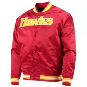 Red Atlanta Hawks Throwback Wordmark Satin Jacket