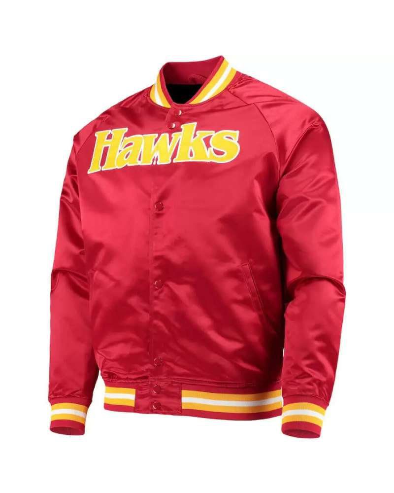 Red Atlanta Hawks Throwback Wordmark Satin Jacket Red Atlanta Hawks Throwback Wordmark Satin Jacket