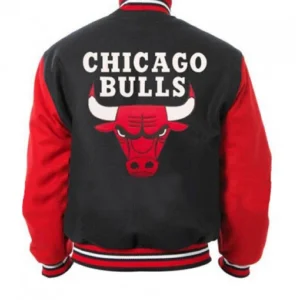 Vintage Chicago Bulls Letterman Varsity Bomber NBA Black & Red Wool Sport Jacket
