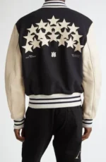 Men Amiri Stars Wool Blend & Leather Varsity Jacket