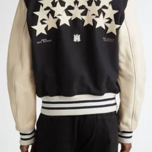 Men Amiri Stars Wool Blend & Leather Varsity Jacket