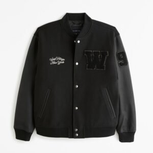 West Village Sports Club Black Wool And Leather Varsity Jacket