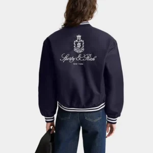 Back wool varsity jacket womens