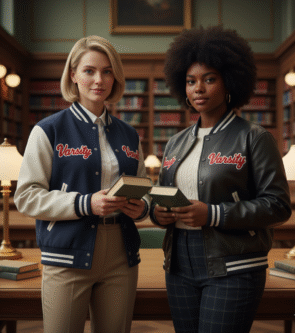 Side-by-side comparison of authentic and replica varsity jackets