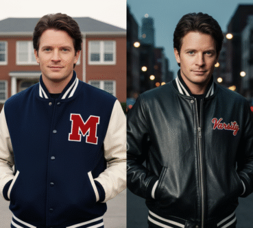 Custom embroidered varsity jacket styled for everyday wear