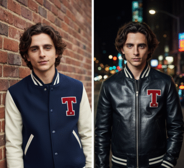 College student recreating celebrity varsity jacket style